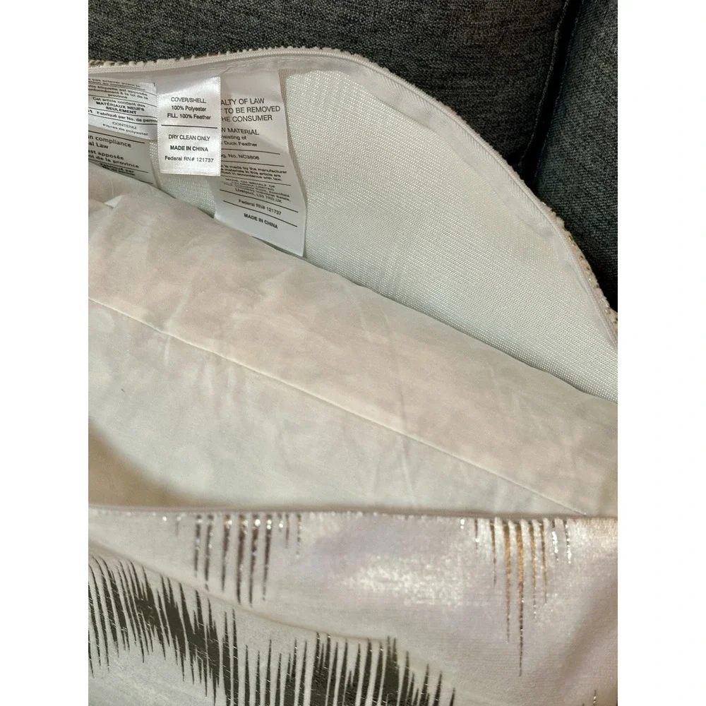 Caldeira Modern Silver Metallic Foil Accent Throw Pillow 24x16 Velvet Feather